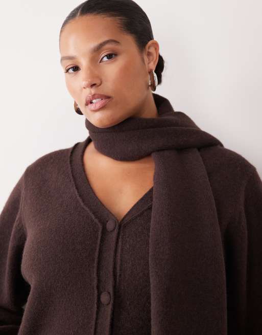 Pretty Lavish Curve Strickjacke mit Schal-Detail in Schokobraun, 2 von 4