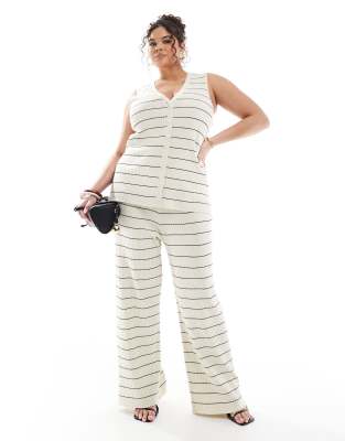 Pretty Lavish Curve Pretty Lavish Curve stripe knit trouser co-ord in cream & black-Multi