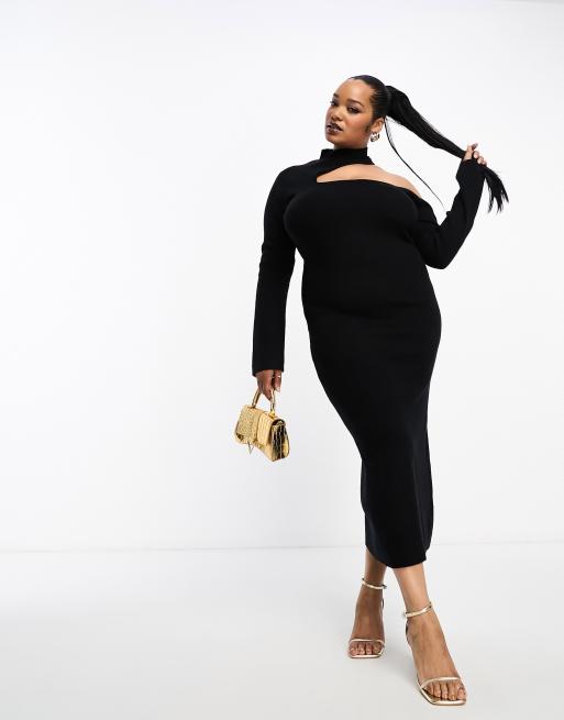 Pretty Lavish Curve – Svart stickad midiklänning med utskurna detaljer, 3 av 4