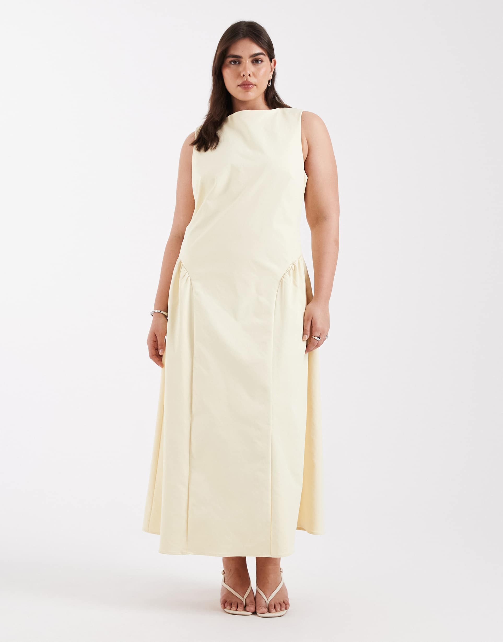 pretty lavish curve sylvie slash neck hip detailing maxi dress in lemon
