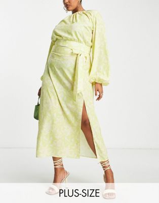 Pretty Lavish Curve tie midaxi skirt co-ord in chartreuse floral - ASOS Price Checker