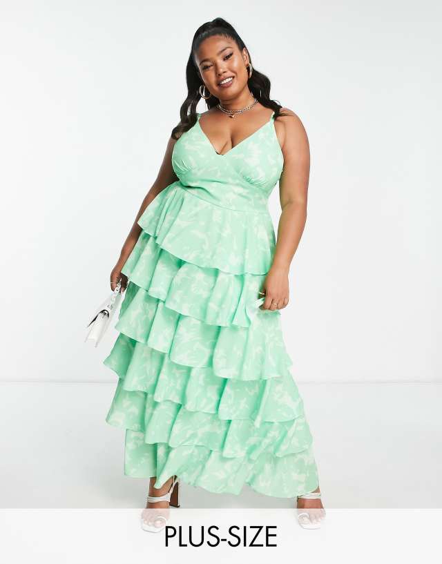 Pretty Lavish Curve tiered cami midaxi dress in green floral