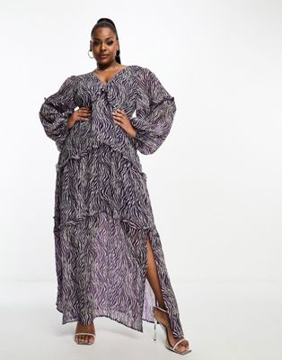 Pretty Lavish Curve tiered ruffle maxi dress in iris - ASOS Price Checker