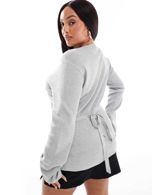 Pretty Lavish Curve - Top grigio in maglia a portafoglio, 2 di 4