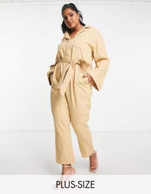Pretty Lavish Curve utility jumpsuit in camel - ASOS Price Checker