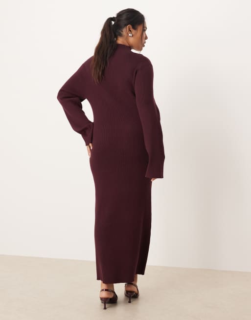 Pretty Lavish Curve – Vinröd, stickad midaxiklänning med utskurna detaljer, 2 av 4