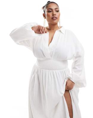 Pretty Lavish Curve – Vit skjortklänning med smock