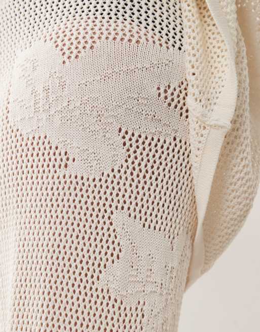 Pretty Lavish Curve – Weitmaschige Oversize-Strickhose in Creme mit Blumenmuster, Kombiteil, 5 von 5