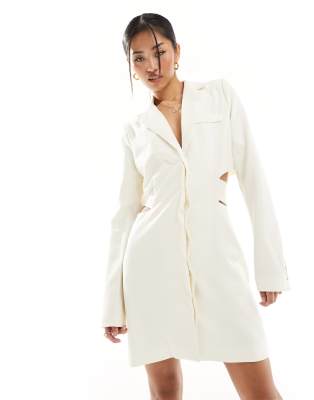 cut-out blazer mini dress in cream-White
