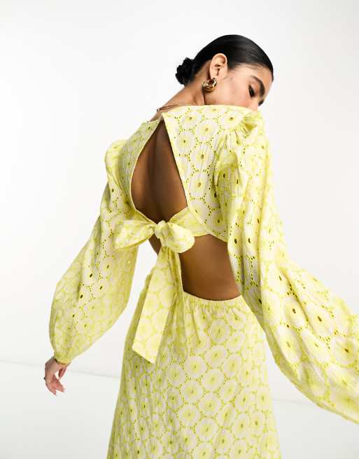 Pretty Lavish cut-out broderie midaxi dress in lemon