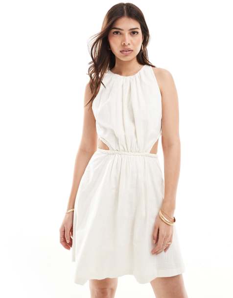 Pretty Lavish cut-out cotton mini dress in cream - view 1