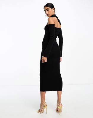 Pretty Lavish cut-out knit maxi dress in black