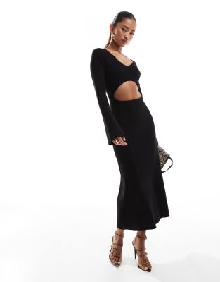 cut-out knit maxi dress in black