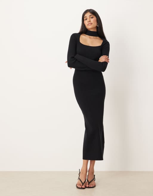 Pretty Lavish cut-out knit midaxi dress in black