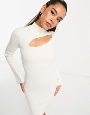 Pretty Lavish Cut Out Knit Mini Dress In Cream-white