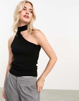 cut-out knit top in black