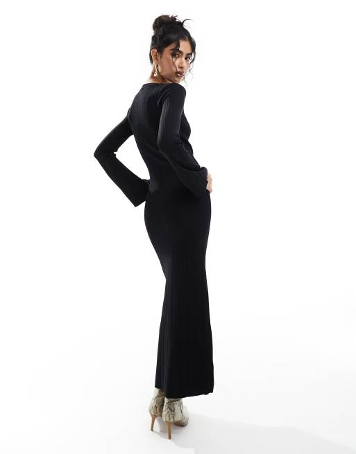 Pretty Lavish cut out knitted thigh split midi dress in black ASOS