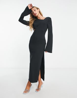 Pretty Lavish Cut-out Long Sleeve Midaxi Dress In Black