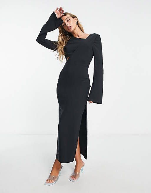 Pretty Lavish cut-out long sleeve midaxi dress in black