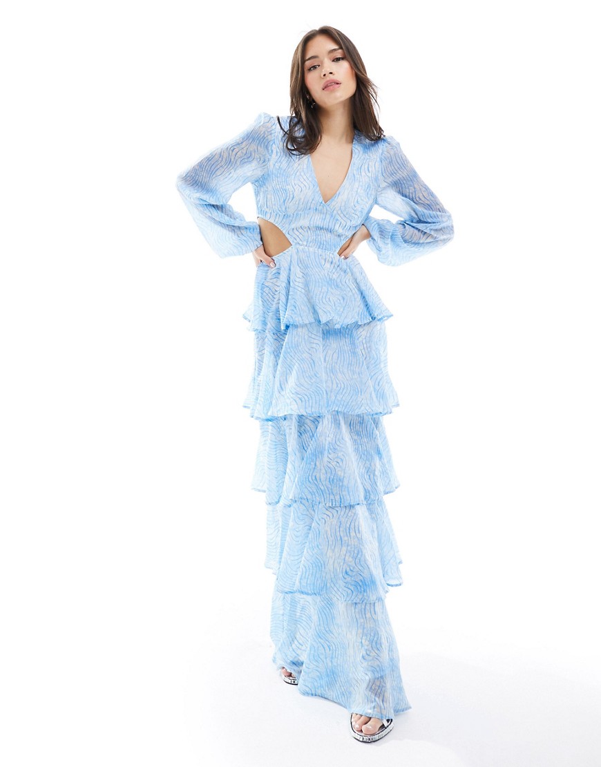 Pretty Lavish Cut-out Maxi Dress In Blue Floral-multi