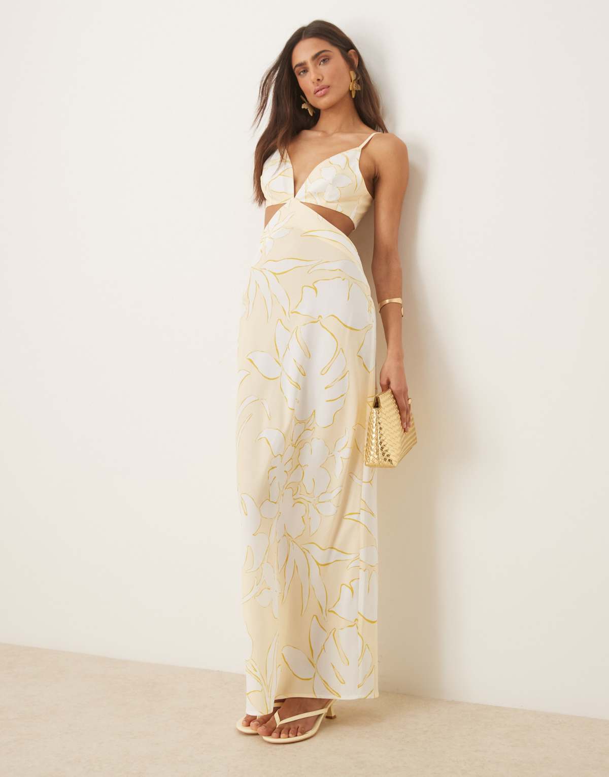 Pretty Lavish cut-out maxi dress in lemon floral