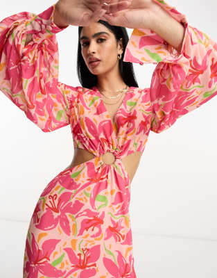 Pretty Lavish Cut-out Maxi Dress In Pink Lily Print