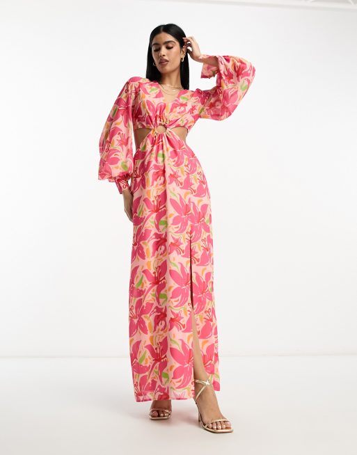 Pretty Lavish cut-out maxi dress in pink lily print