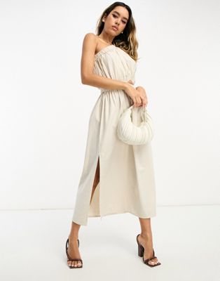 cut out midaxi dress in stone-Neutral
