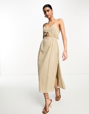 Pretty Lavish cut-out midaxi dress in stone