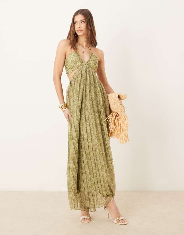pretty lavish cut out dress cut-out pleated maxi in olive floral Pink floral Forever New Jazelle Midi Colors:Teal Featuring a delicate sweetheart returning soon