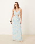 [Pretty Lavish] Pretty Lavish cut-out ruffle maxi dress in blue oversized floral 10 Blue Floral