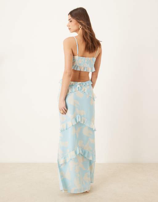 Pretty Lavish cut-out ruffle maxi dress in blue oversized floral, 4 of 4