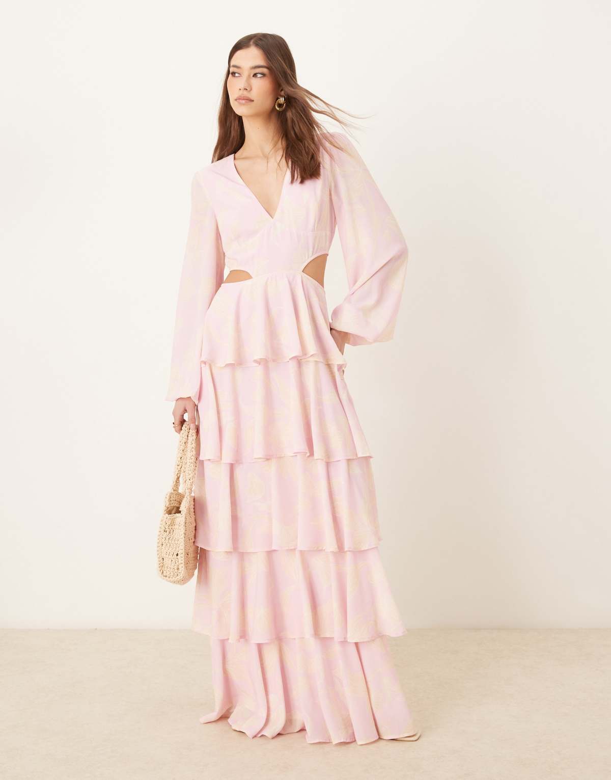 Pretty Lavish cut-out ruffle maxi dress in pink floral