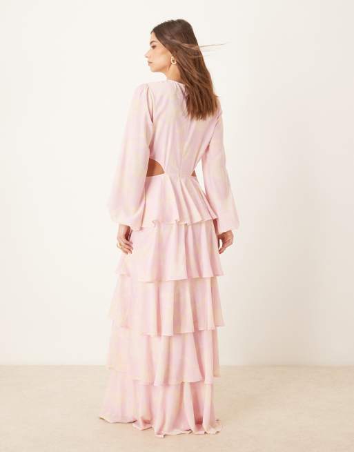 Pretty Lavish cut-out ruffle maxi dress in pink floral, 4 of 4