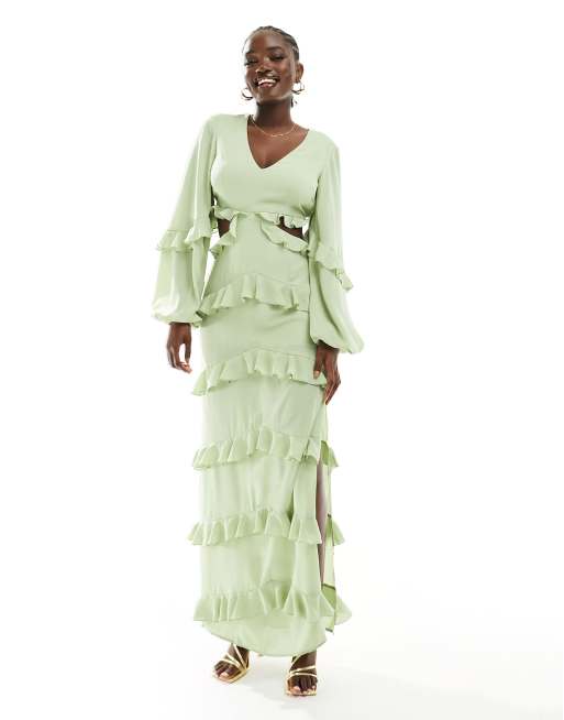 Green frill dress hotsell