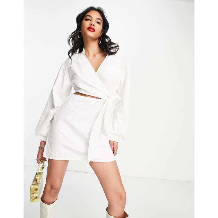 White wrap shirt dress top