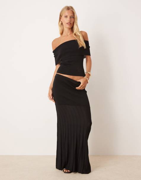 Pretty Lavish drop hem knit midaxi skirt co-ord in black