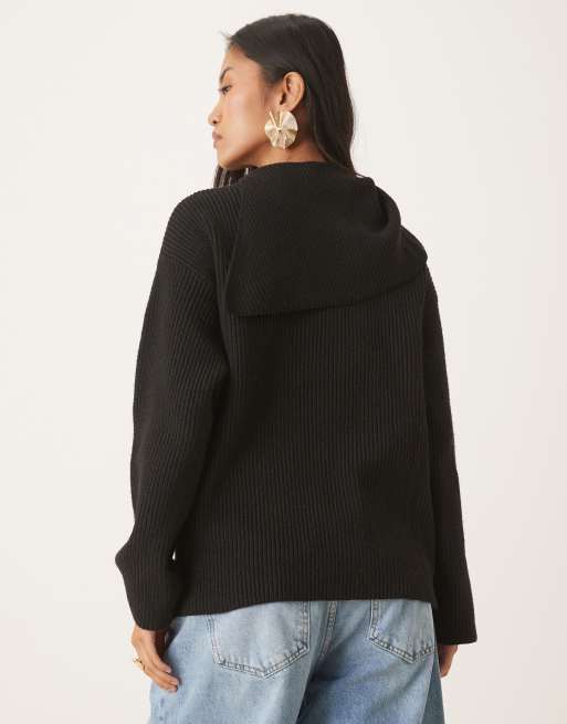 Pretty Lavish – Czarny dzianinowy sweter oversize z kołnierzem, 4 z 4