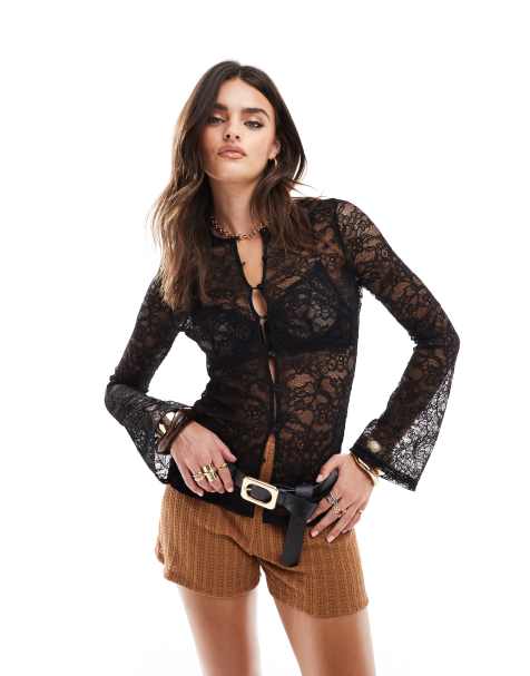 Pretty Lavish – Czarny koronkowy kardigan - view 1