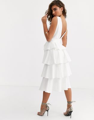 asos design deep plunge tiered midi prom dress