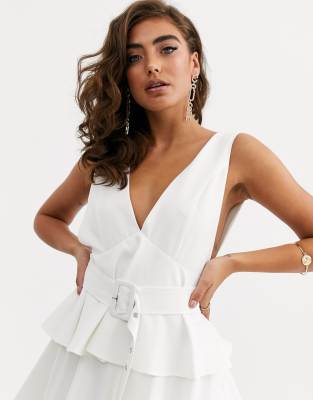 Asos design deep plunge sales tiered midi prom dress