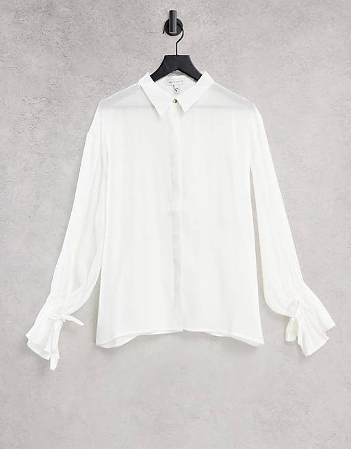Tops Pretty Lavish Demi metallic tie cuff blouse in white 