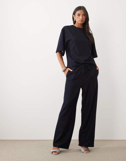 Pretty Lavish boxy t-shirt & drawstring wide leg trouser co-ord in indigo, 3 of 3