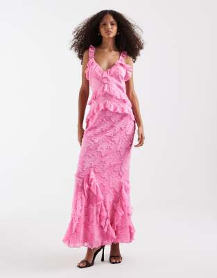 Pretty Lavish Devore Frill Detail Cami Maxi Dress In Pink