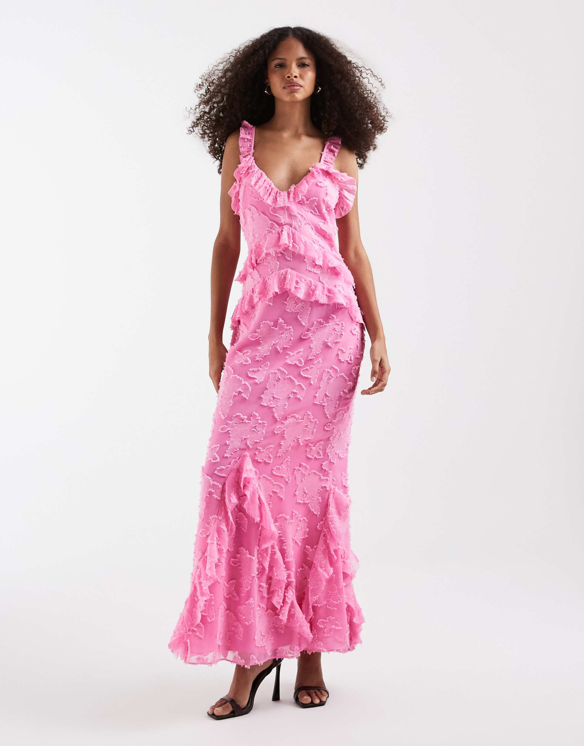 pretty lavish devore frill detail cami maxi dress in pink