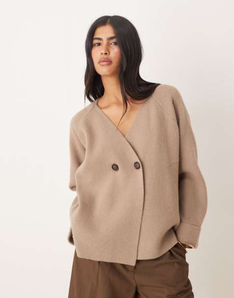 Pretty Lavish double breasted knit cardigan in beige - view 1