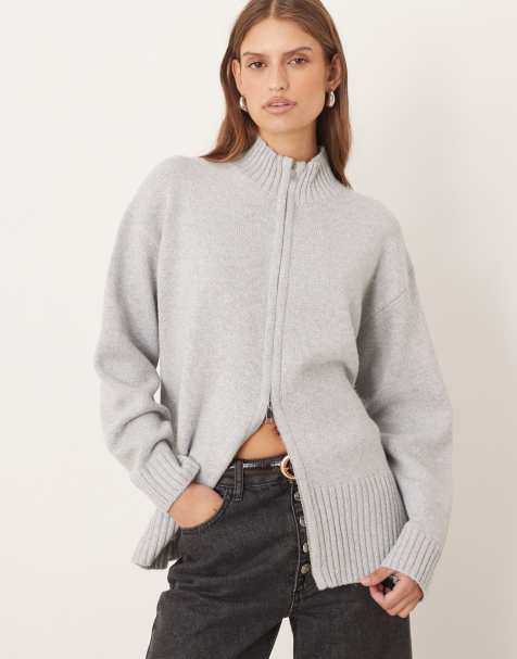 Pretty Lavish double ended zip knit cardigan in gray - view 1
