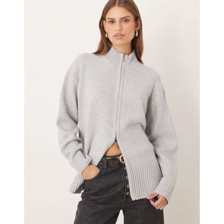 Pretty Lavish double ended zip knit cardigan in gray | ASOS
