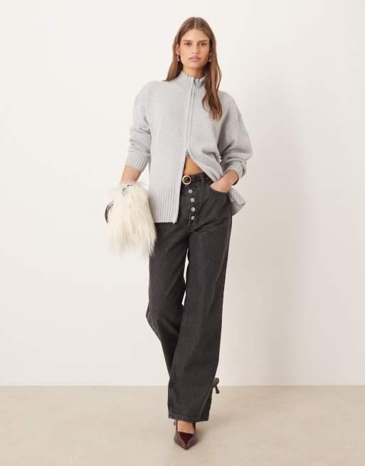 Pretty Lavish double ended zip knit cardigan in gray | ASOS
