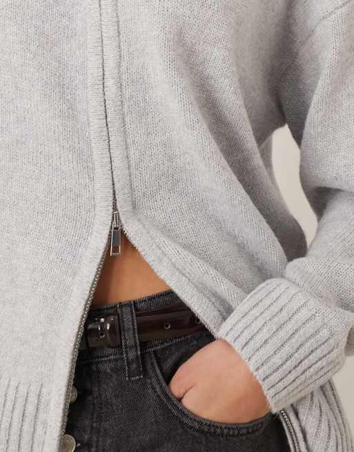 Pretty Lavish double-ended zip knit cardigan in grey, 4 of 4